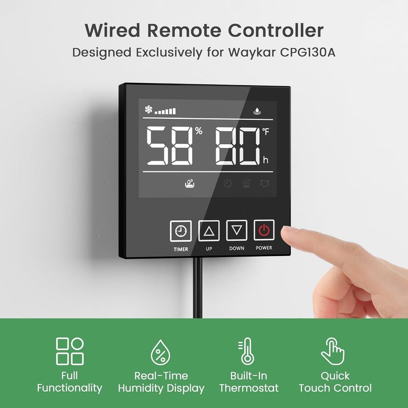 Waykar Remote Control for CPG130A Dehumidifier - Digital Humidity & Temperature Control, Adjustable Humidity Level, 32.8ft Cable, Sensitive Sensor, Easy Installation, Includes Accessories - Image 2